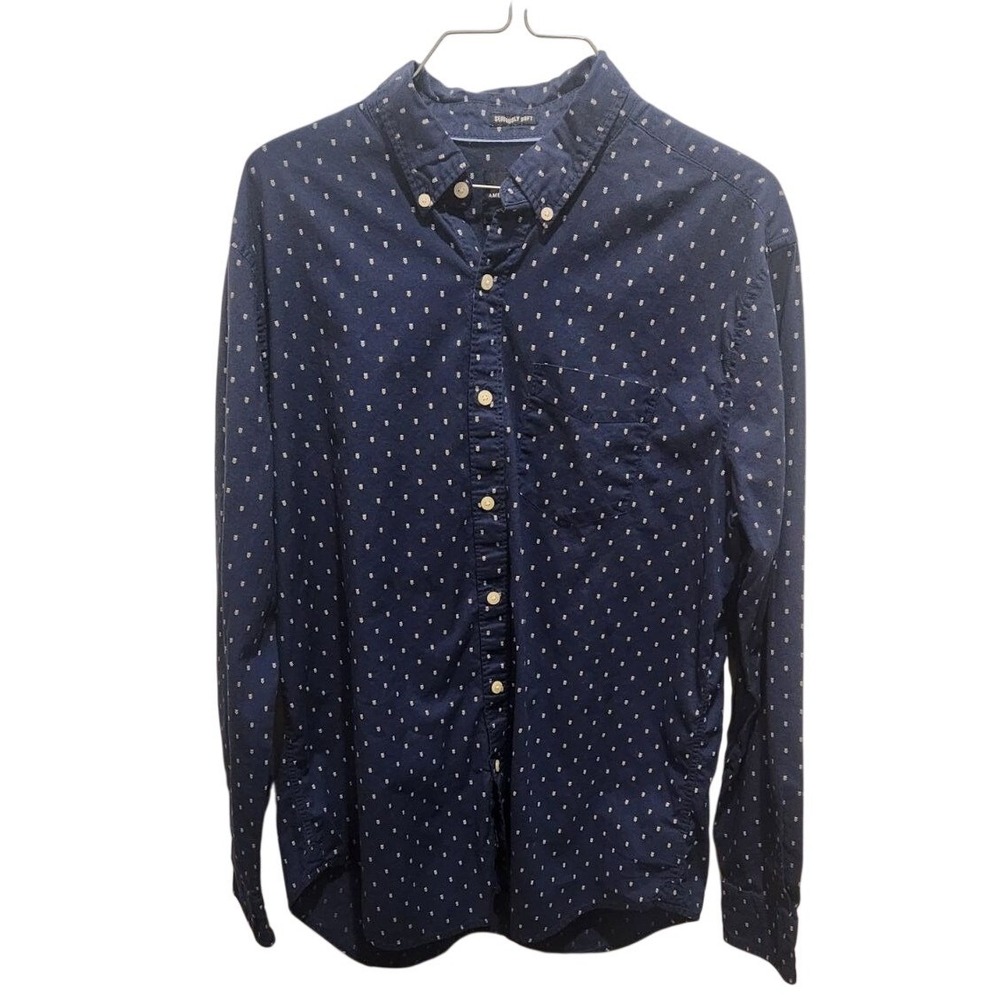 American Eagle‎ Outfitters Men's L Classic Fit L/S Button Down Shirt Navy Print